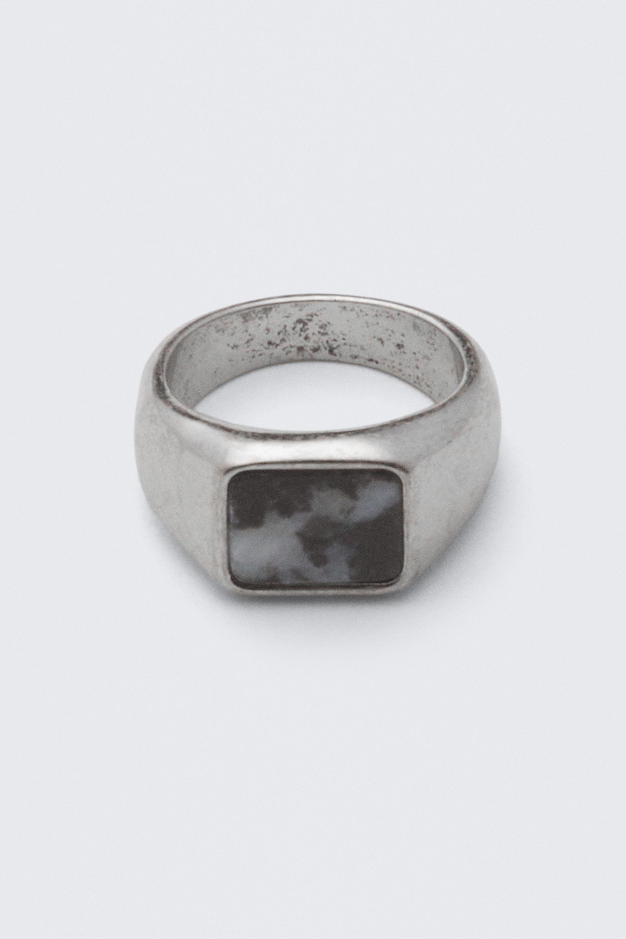 Rhodium - Svart sten - Rock Ring - 1