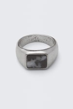Rhodium - Black Stone - Rock Ring - 0