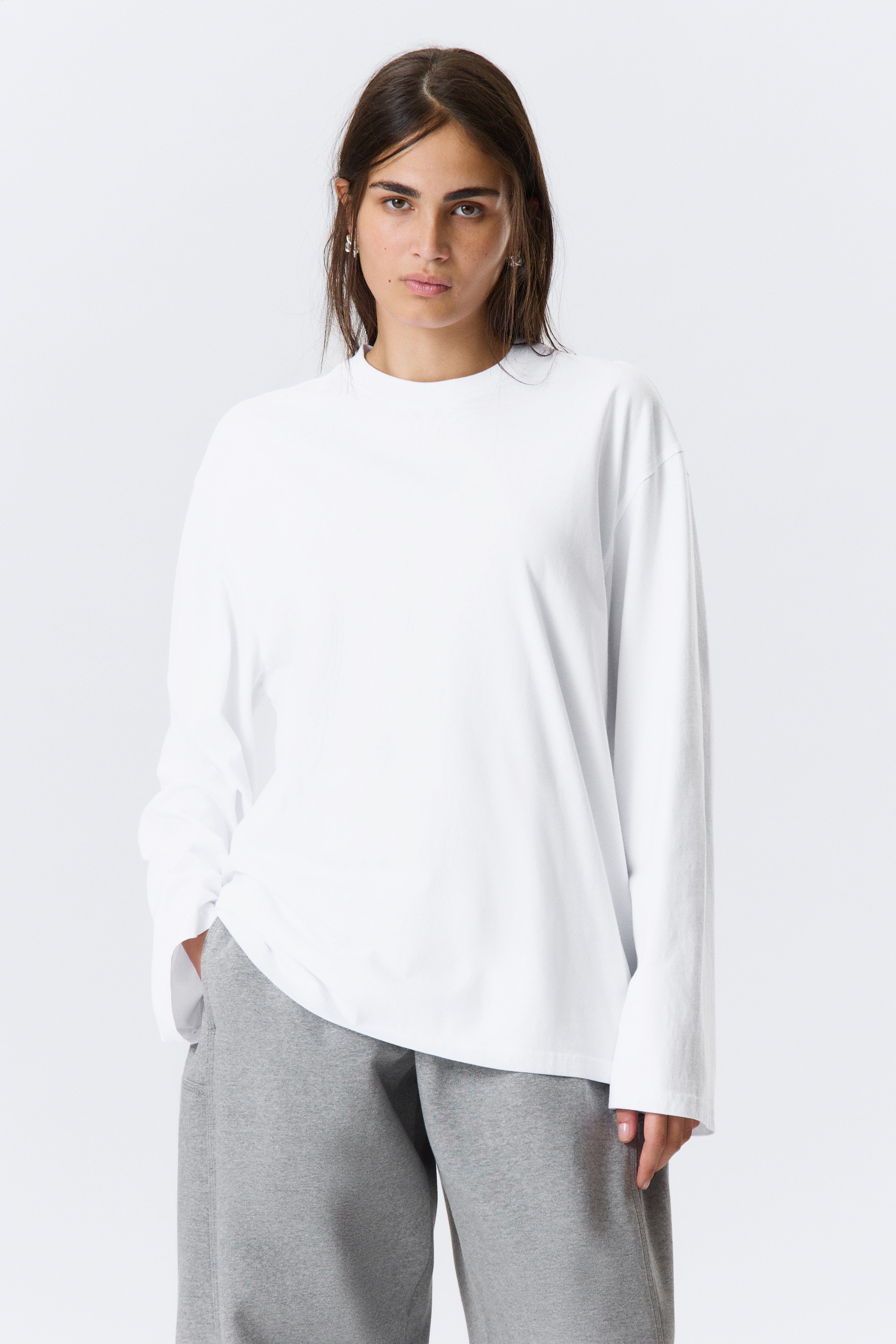 Oversized Long Sleeve T-shirt - White/Black/Tmavě námořnická modrá/Bordó/Sytě oranžová/Tmavě zelená