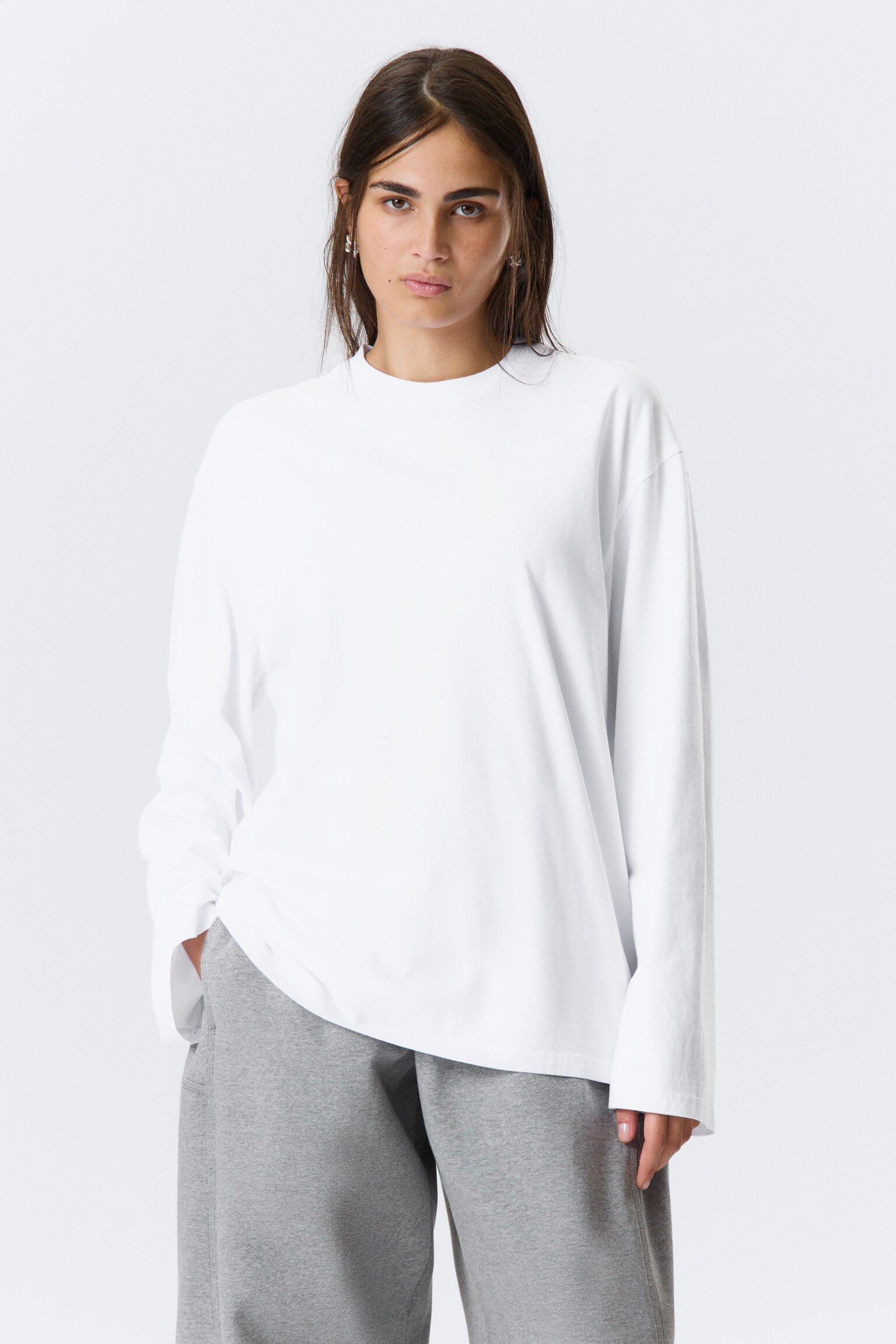 T-shirt oversize a maniche lunghe - Bianco/Nero