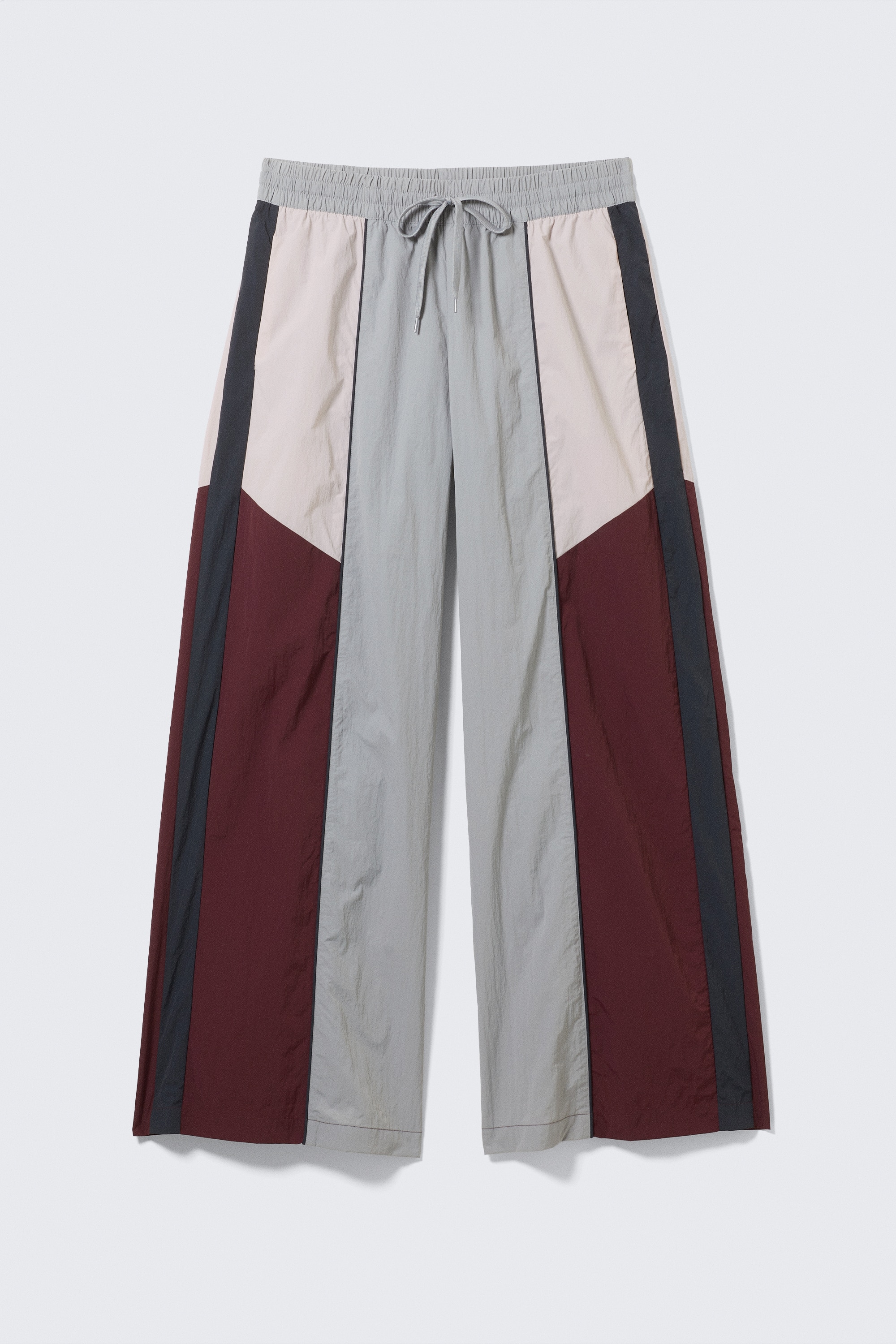 Low Rise Wide Leg Colourblock Trousers - Grey/Pink/Red