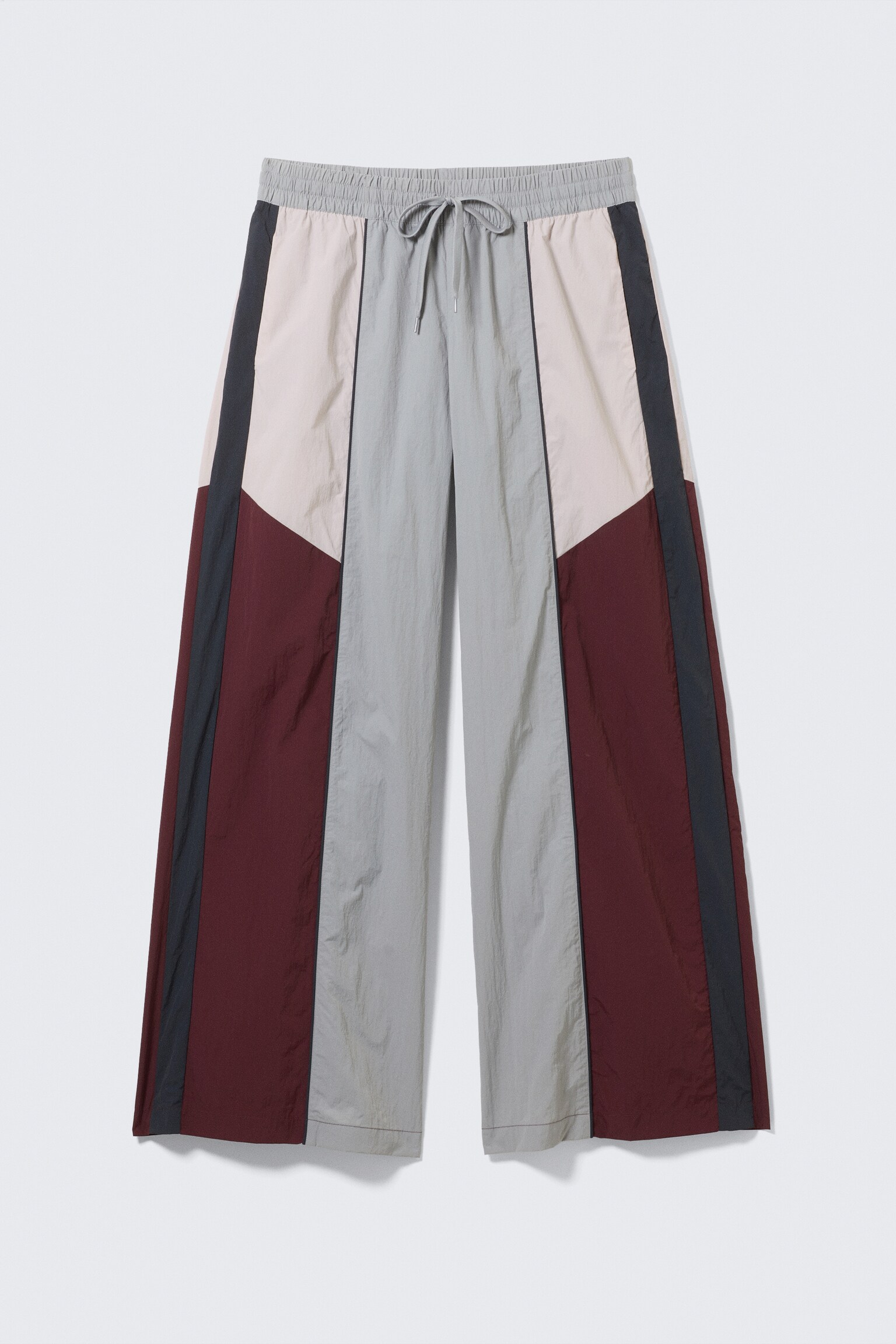 Low Rise Wide Leg Colourblock Trousers - Grey/Pink/Red - 2