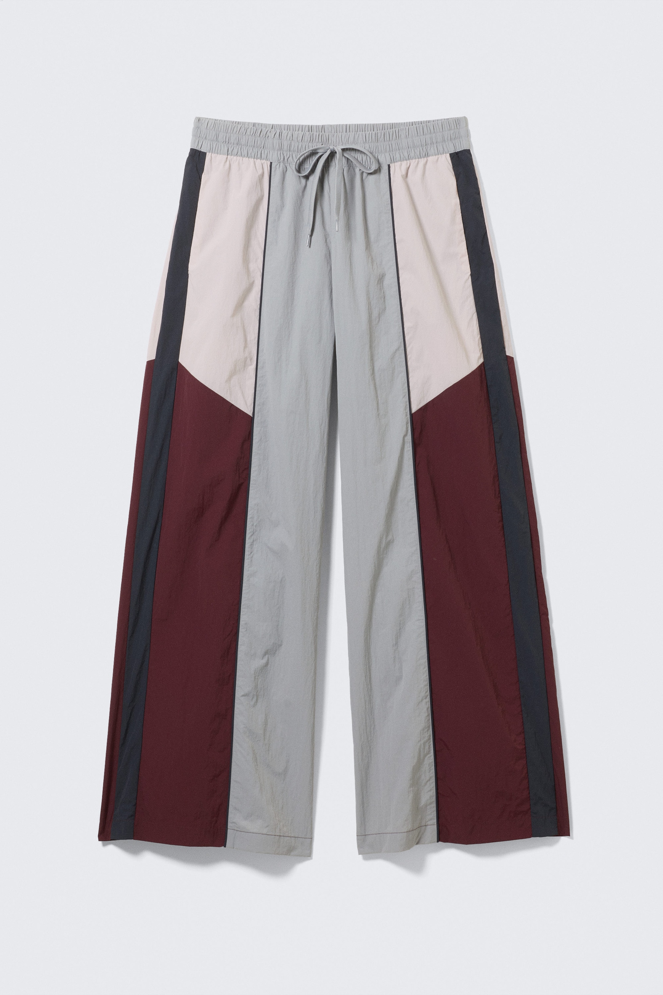 Grey/Pink/Red - Low Rise Wide Leg Colourblock Trousers - 1
