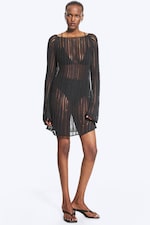 Dark Grey - Knitted Long-Sleeved Dress - 0