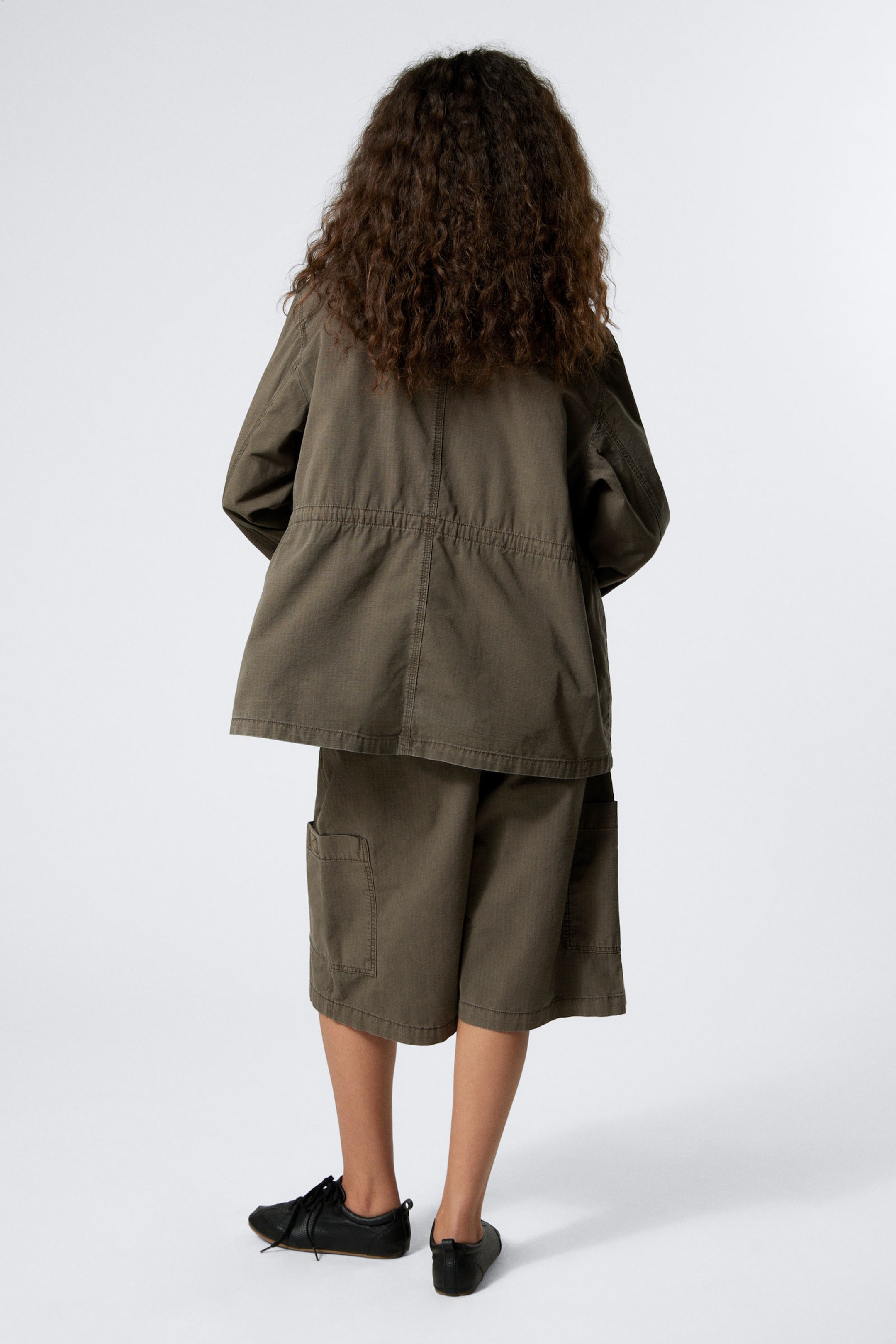 Dunkles Graubraun - Verwaschene, locker geschnittene Ripstop-Jacke - 3