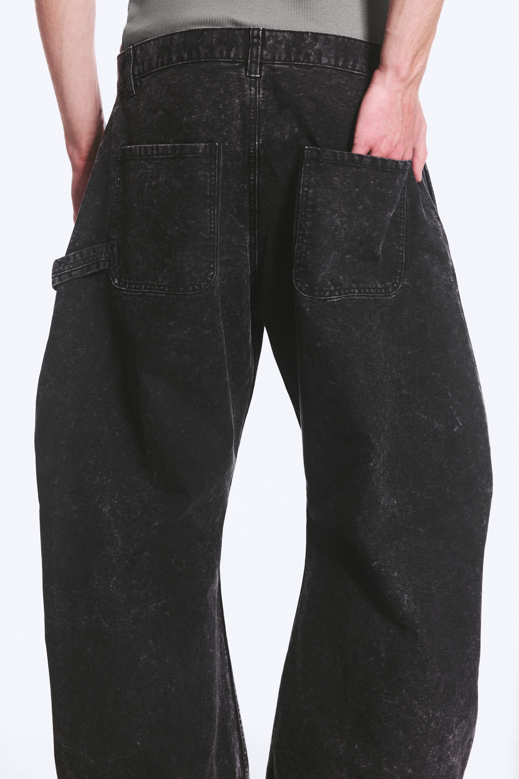 Washed Black - Loose Barrel Leg Workwear Trousers - 2