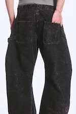Washed Black - Loose Barrel Leg Workwear Trousers - 1