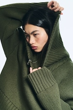 Khaki Green - Knitted Funnel Neck Dual Zip Sweater - 3