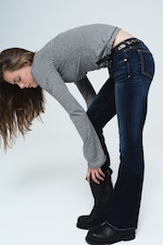 Storm Blue – mørkeblå - Luna smal jeans med lavt liv og bootcut - 4