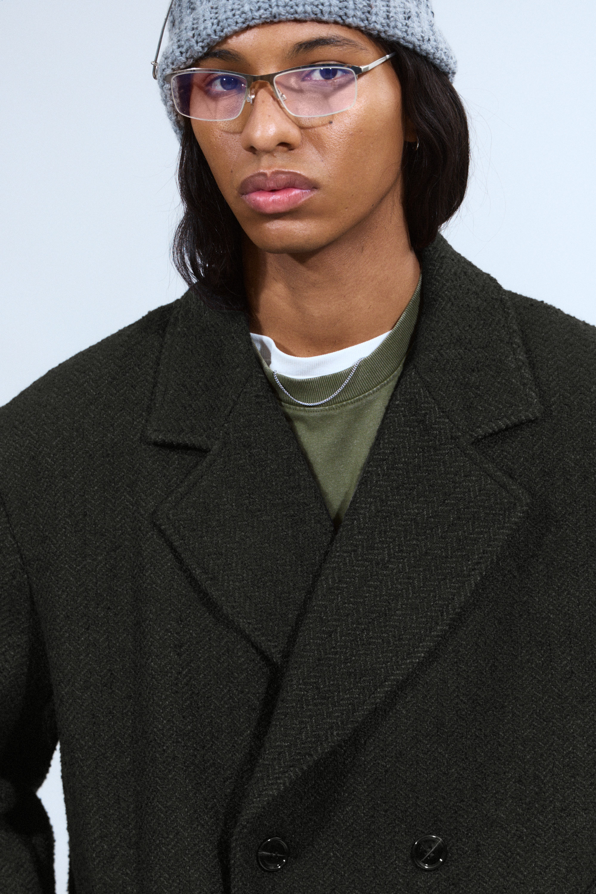 Dark Grey Herringbone - Oversized Double-Breasted Wool-Blend Coat - 2