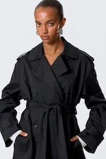 Black - Oversized Double-Breasted Canvas Trench Coat - 1