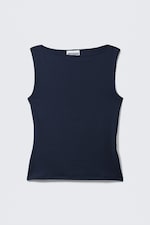 Dark Blue - Annie Soft Sleeveless Boat-Neck Top - 4