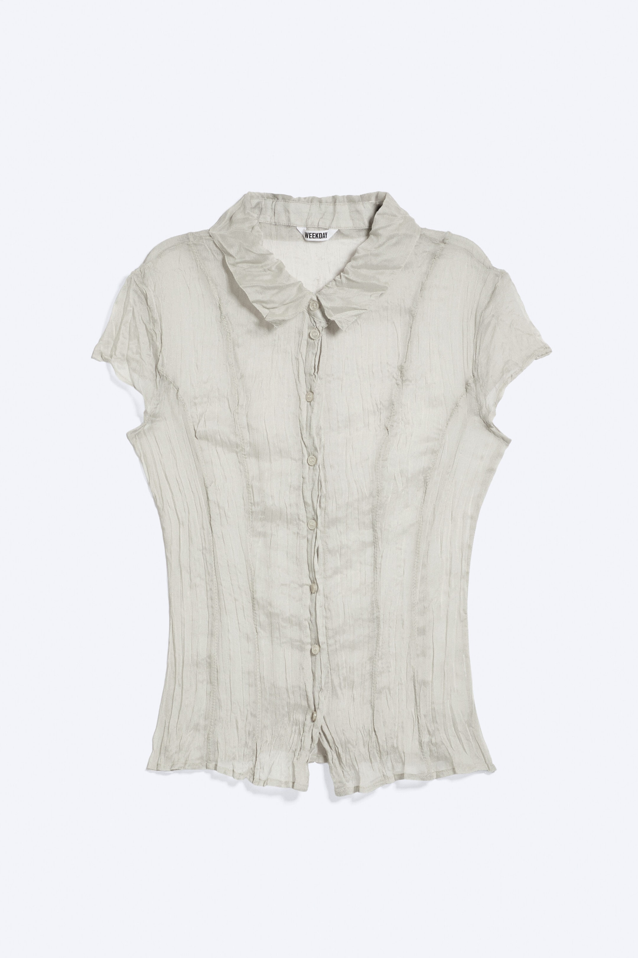 Dark Grey - Short-Sleeved Crinkle Shirt - 4