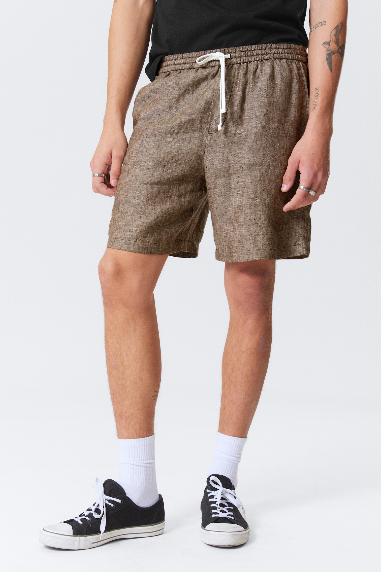 Shorts de lino holgados con cordón - Marrón oscuro jaspeado/Crudo/Negro - 5