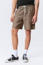Dark Brown Melange - Relaxed Linen Drawstring Shorts - 1