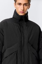 Black - Drawstring Nylon Puffer Jacket - 2