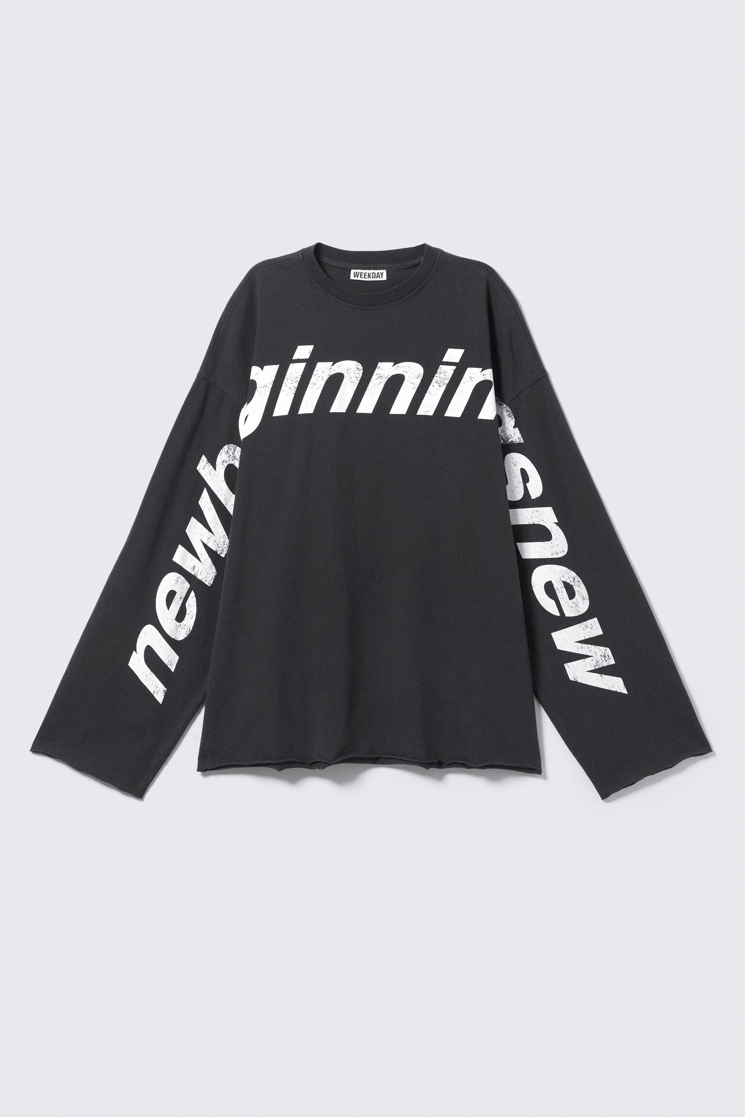 Oversized katoenen top met print en lange mouwen - Dark Grey - New Beginnings - 1