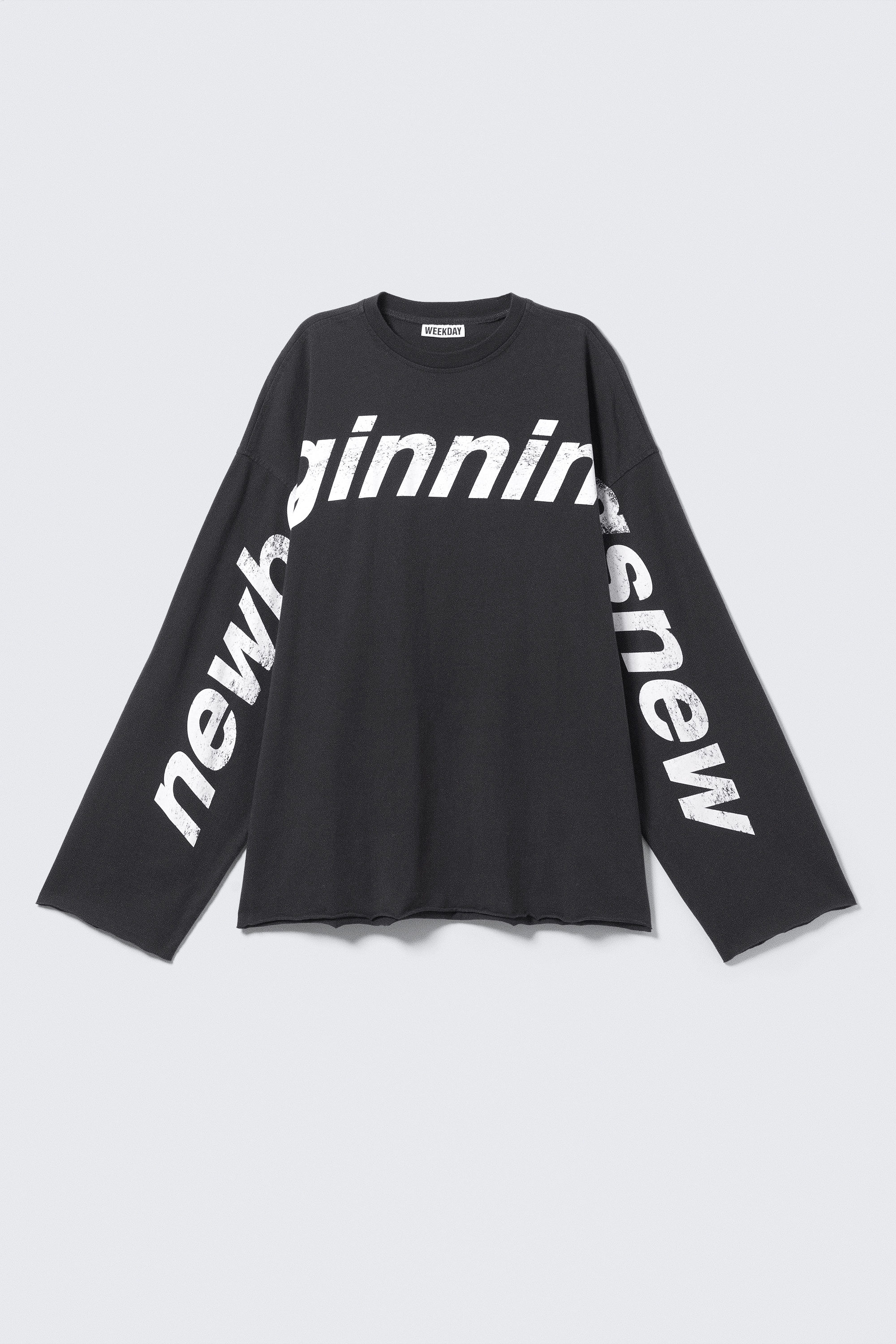 Dark Grey - New Beginnings - Long-Sleeved Printed Oversized Cotton Top - 4