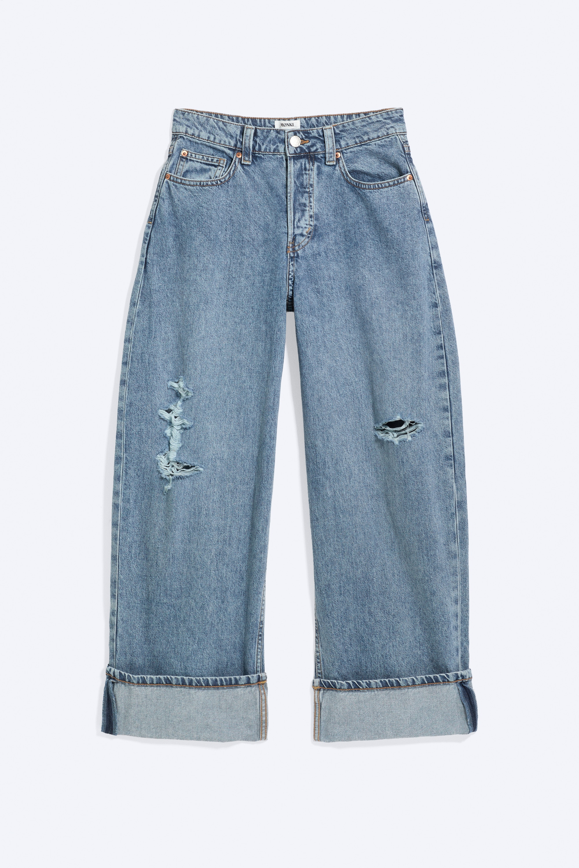 Peggy Low Rise Loose Baggy Jeans - Lake Worn - Denim Blue Medium/Blue - Fold Up/Blue Rinse - Dark Blue