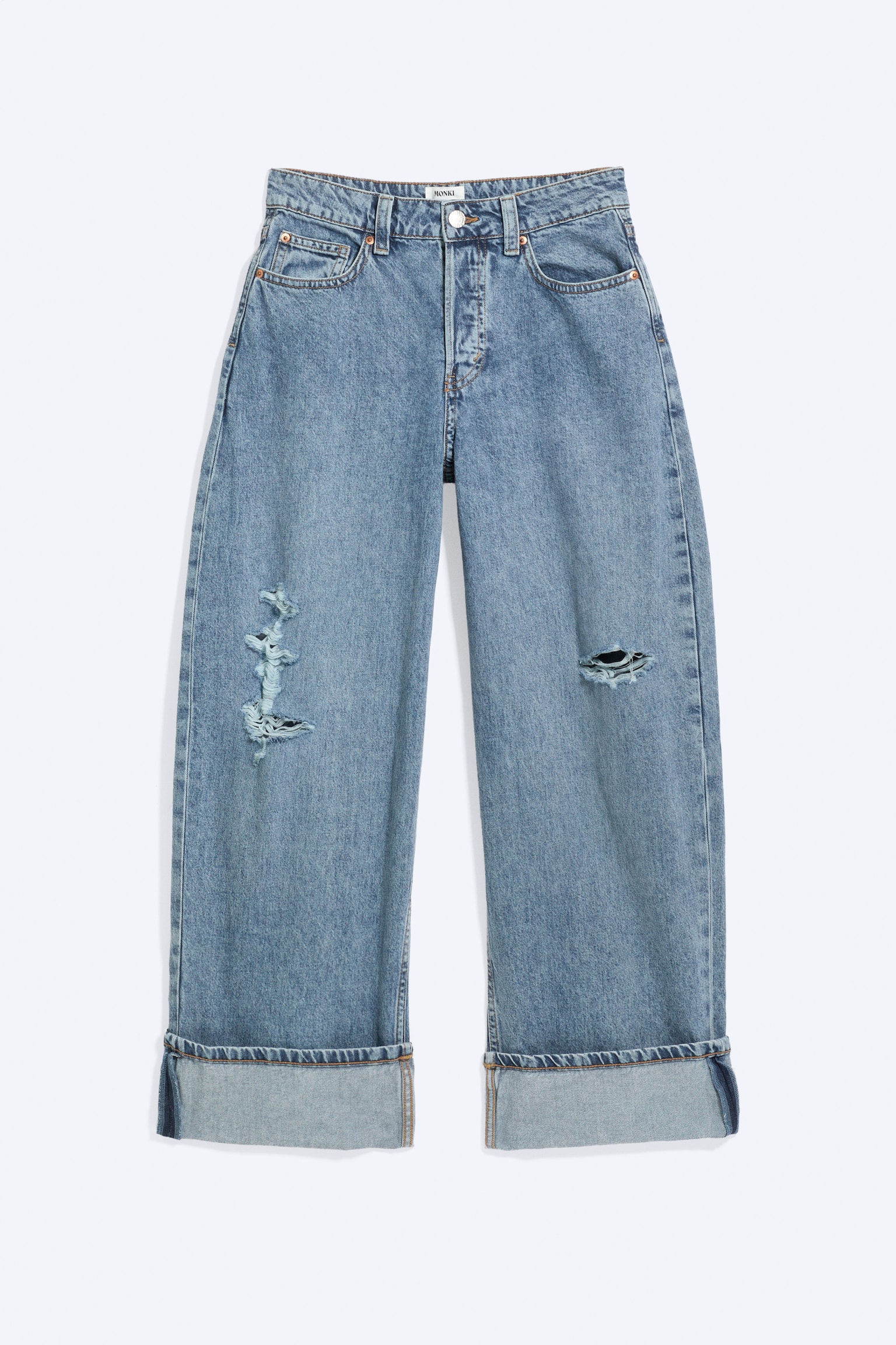 Loose Baggy Jeans Peggy Low Rise - Lake Worn - Denim Blue Medium/Blue Rinse - Ciemnoniebieski/Blue - Fold Up - 1
