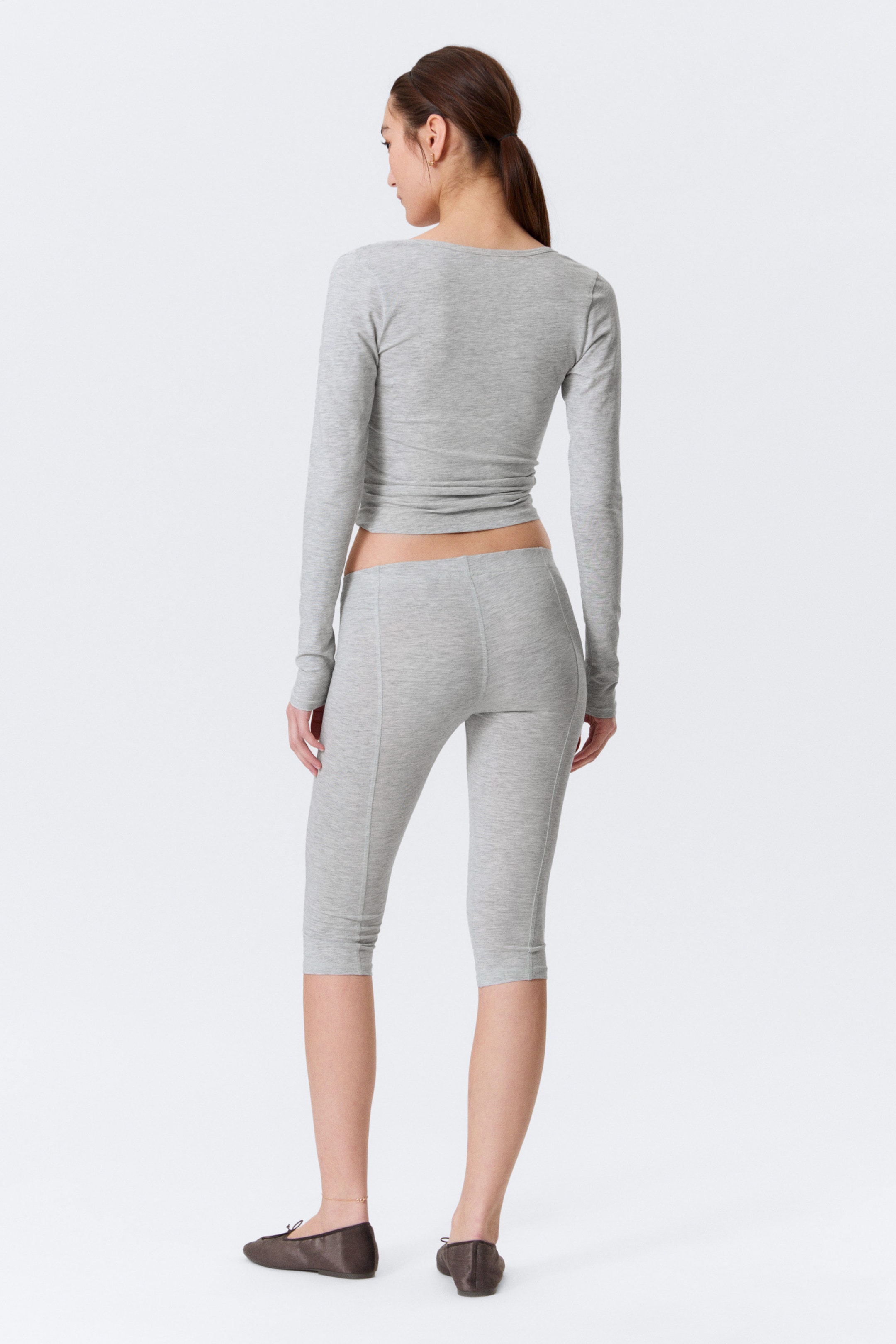 Grey Melange - Soft Mid Rise Capri Leggings - 2