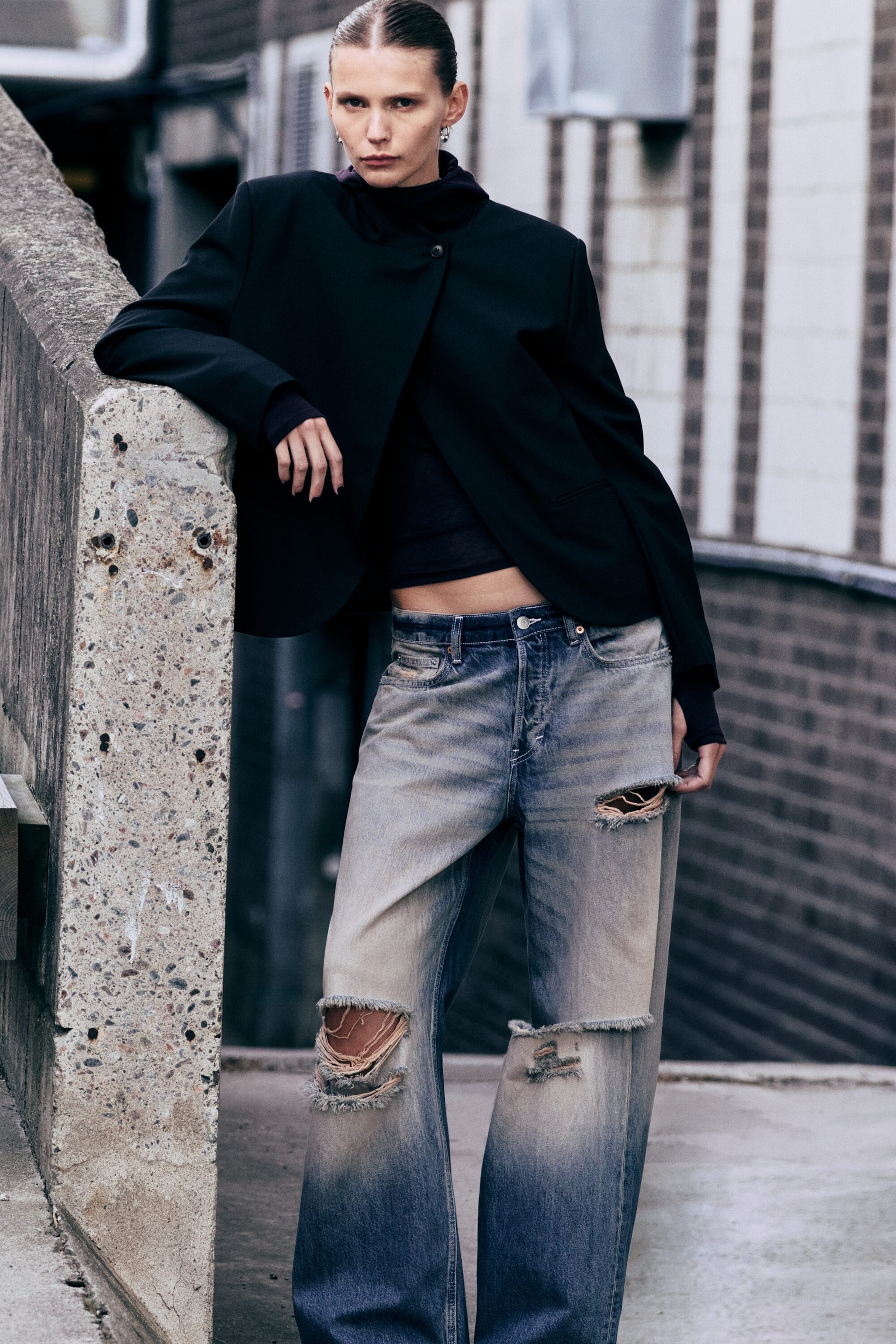 Black - Asymmetric Wool-Blend Blazer - 1