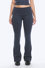 Dark Blue - Folded Waist Flared Yoga Tights - 1