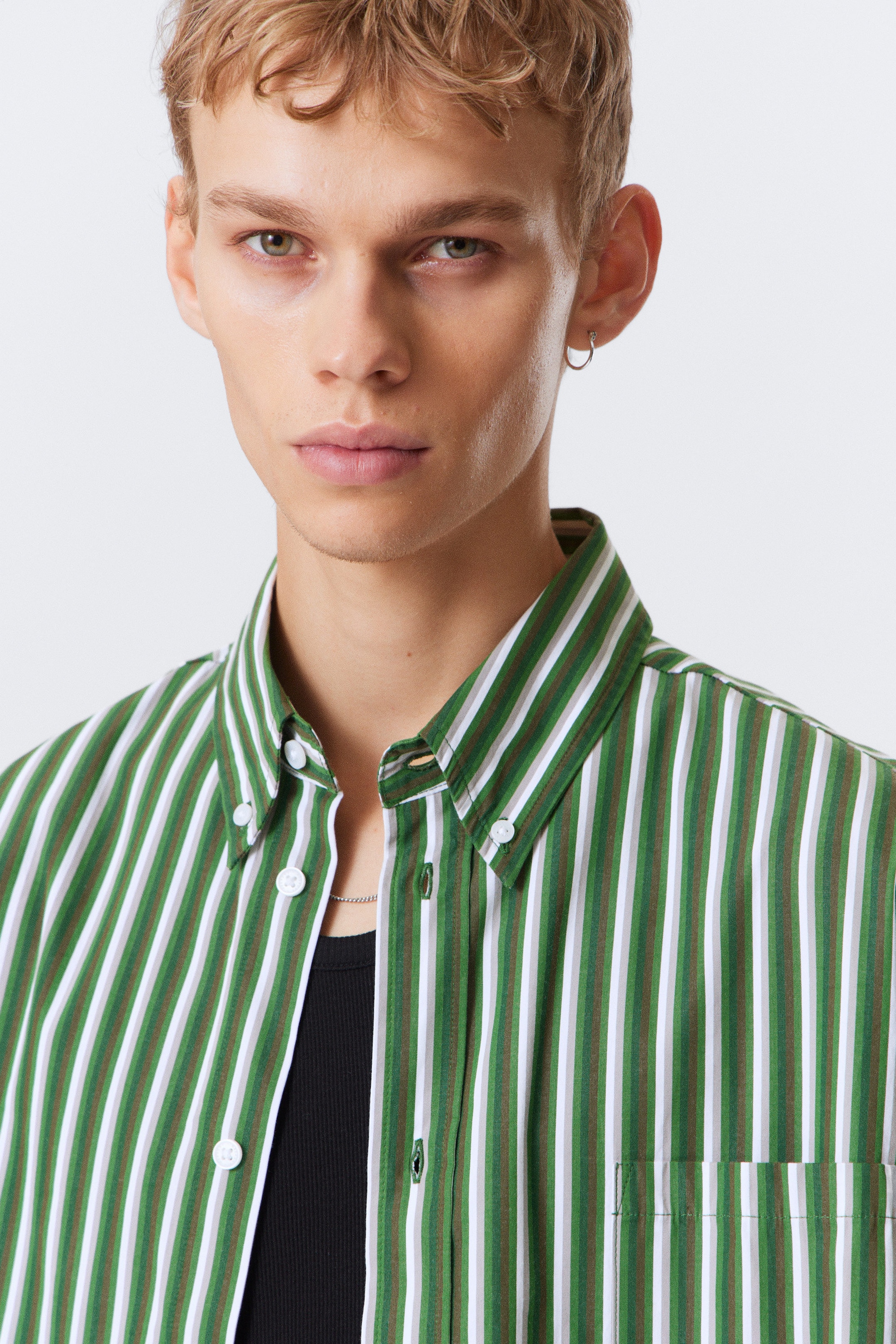 Green Stripe - Oversized Striped Button-Down Shirt - 2