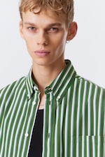 Green Stripe - Oversized Striped Button-Down Shirt - 1