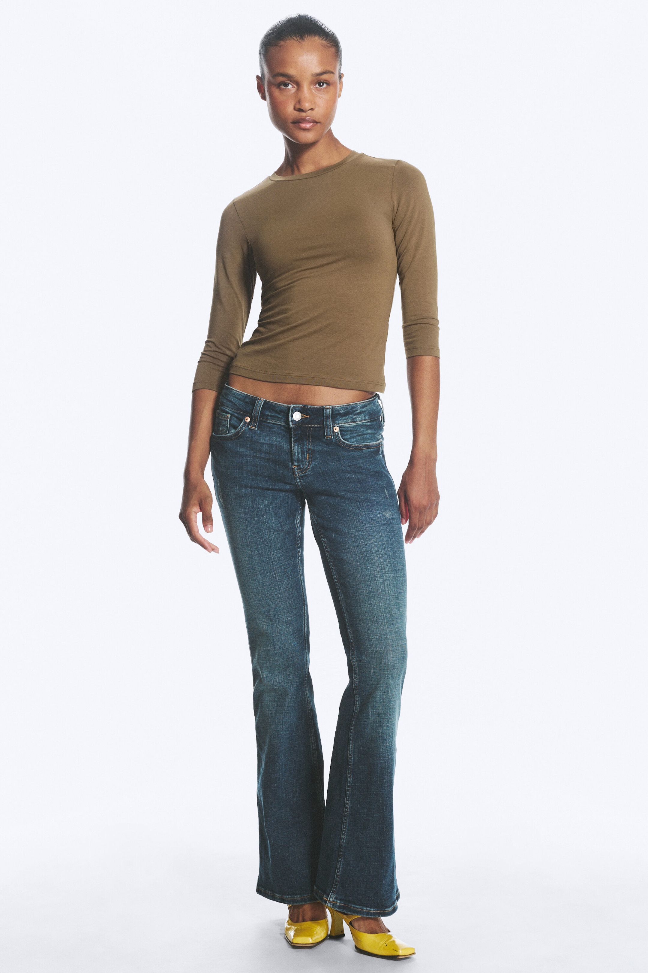 Dusty Brown - Round Neck Three-Quarter Sleeve Top - 2