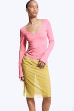 Pink - Slim V‑Neck Jersey Top - 1