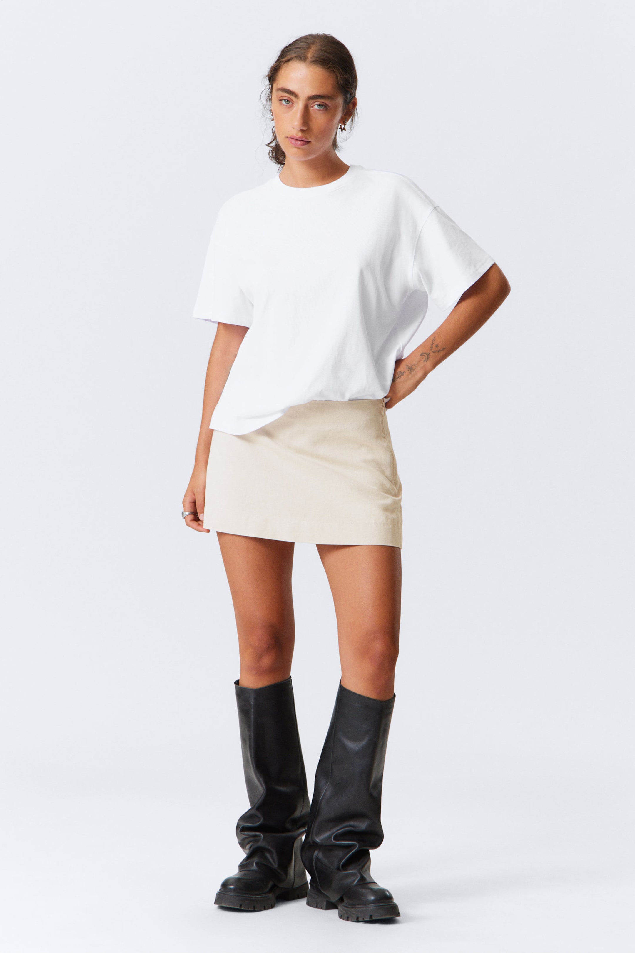 Ecru - Mini Linen Blend Skirt - 1