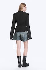Transparent Black - Textured Long-Sleeved Wrap Shirt - 3