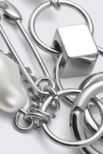 Silver - Asymmetric Pearl Hoop Earrings - 2