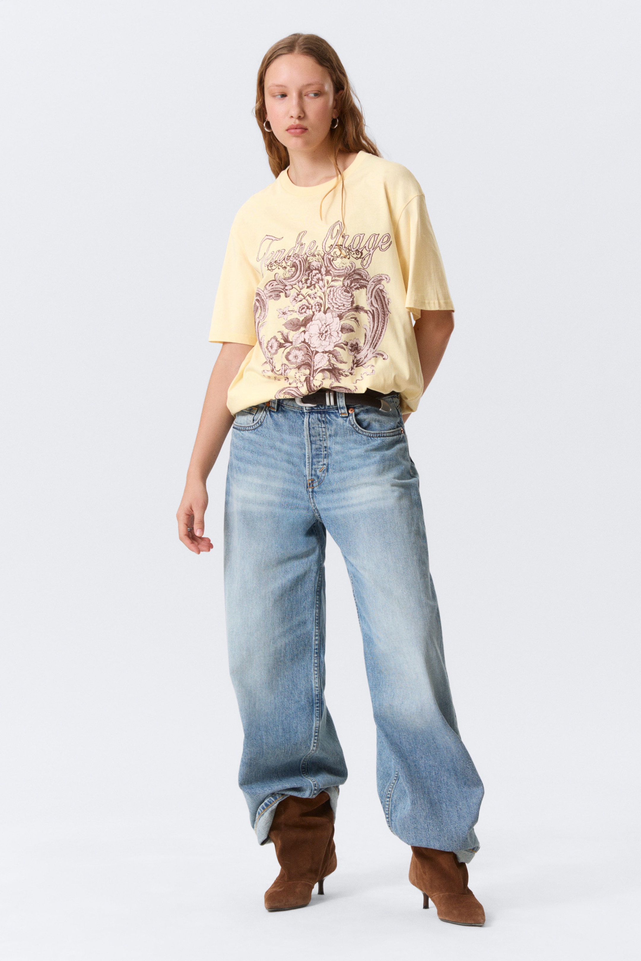 Light Yellow - Tendre Orage - Regular Fit Cotton T-shirt - 1