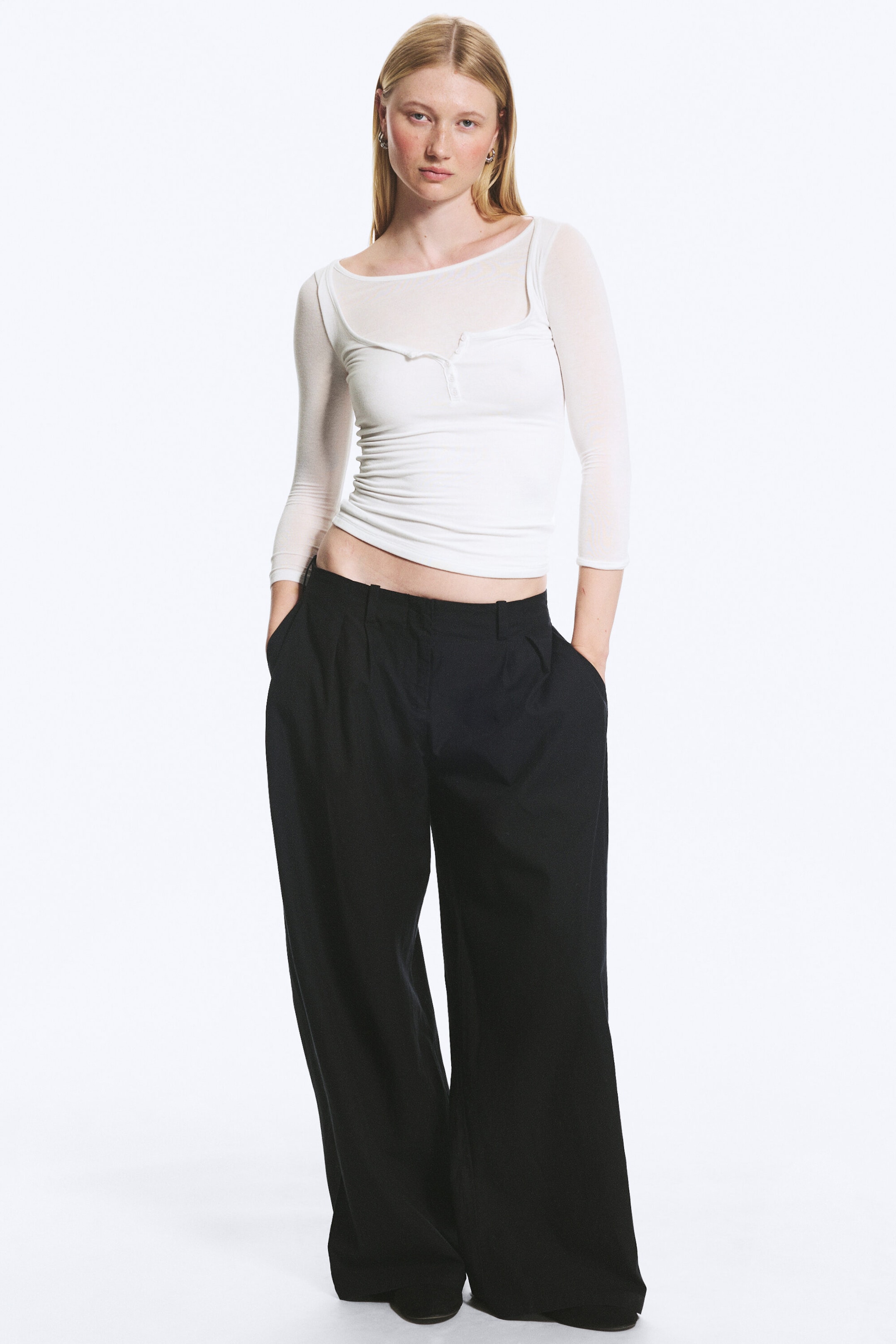 White - Three-quarter Henley Shirt - 2