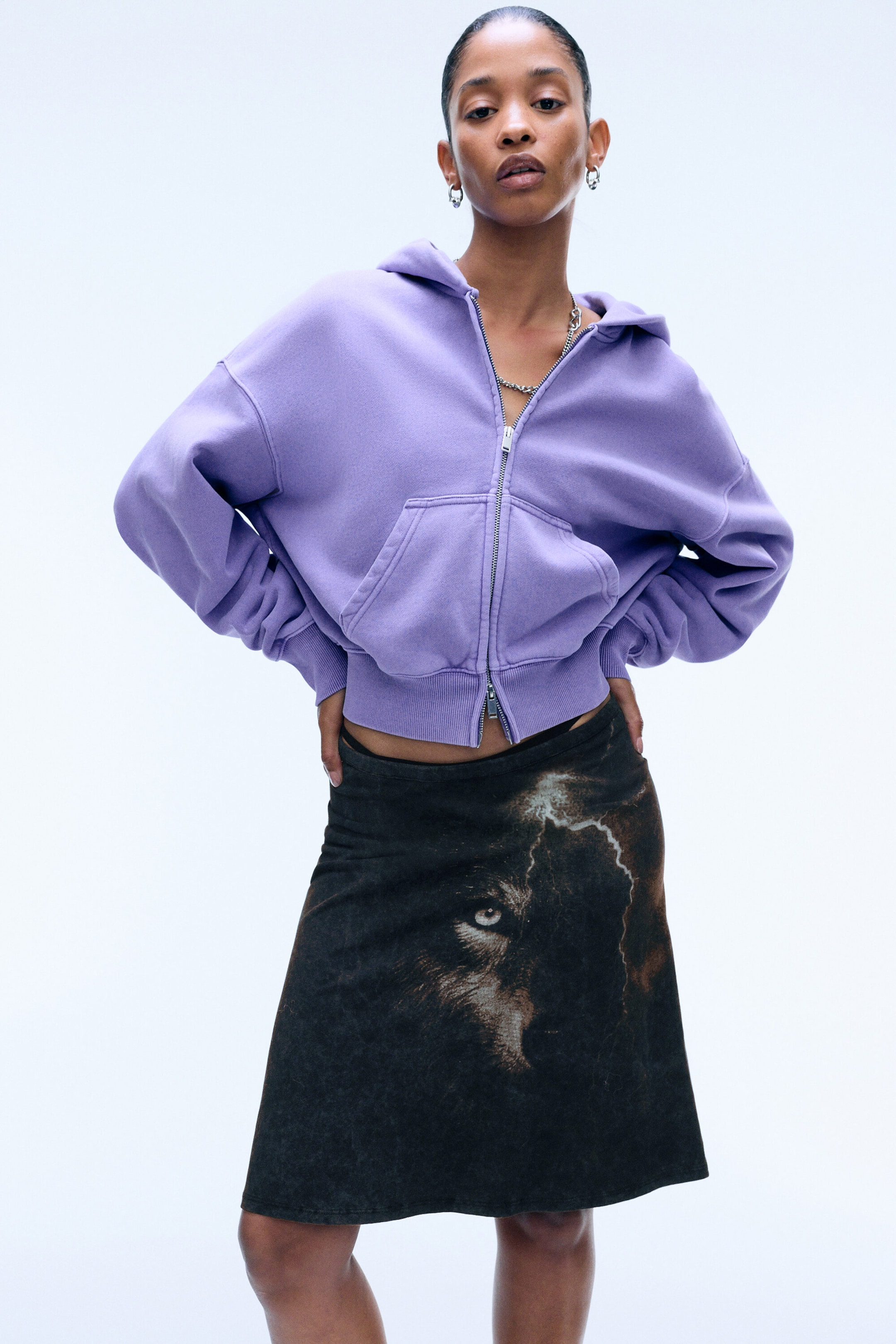 Washed Lilac - Cropped Boxy Zip Hoodie - 1