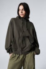 Dark Brown - Loose Heavyweight Zip Hoodie - 0