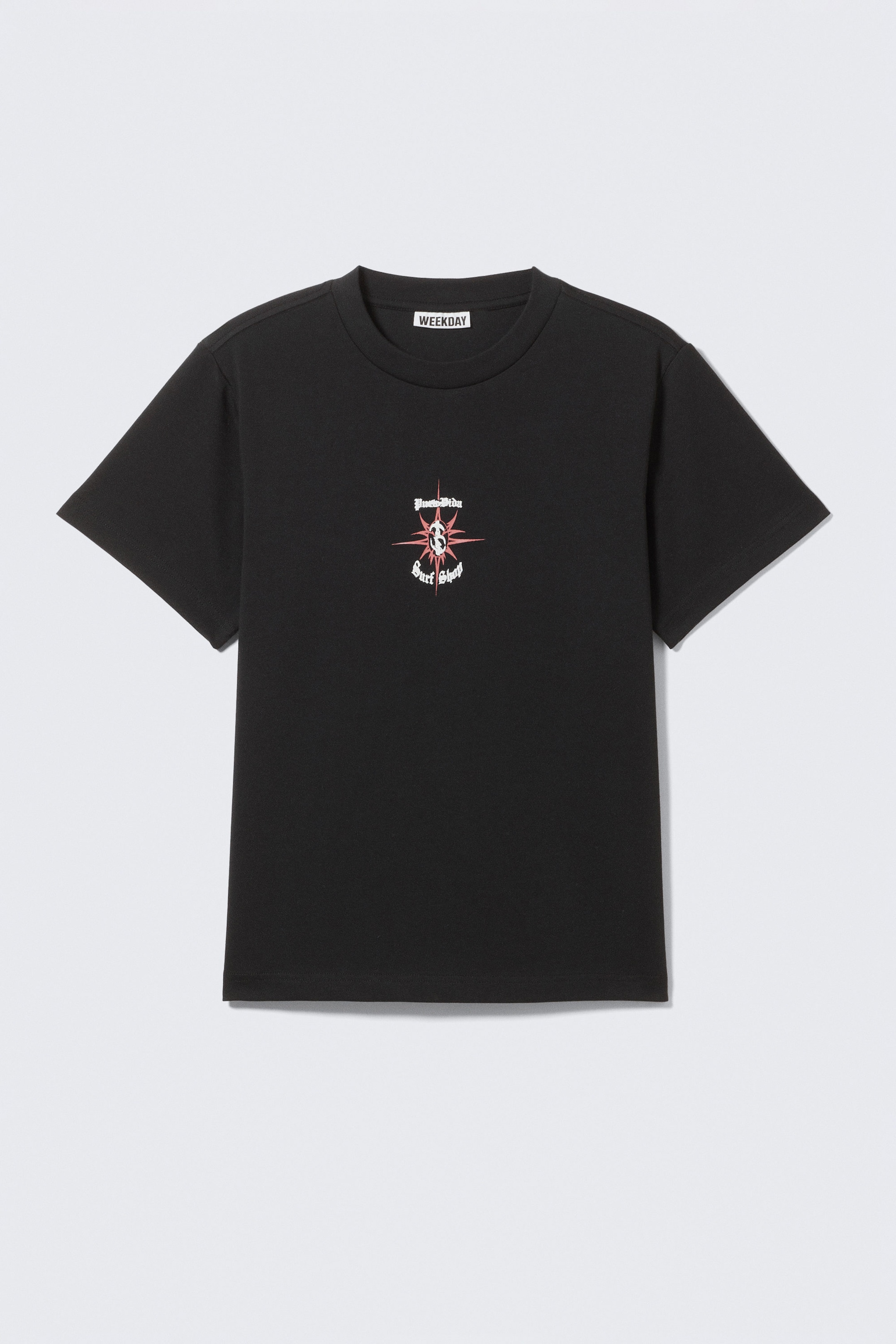 Schwarz - Pura Vida Surf Shop - Kastiges T-Shirt mit Grafikprint - 0