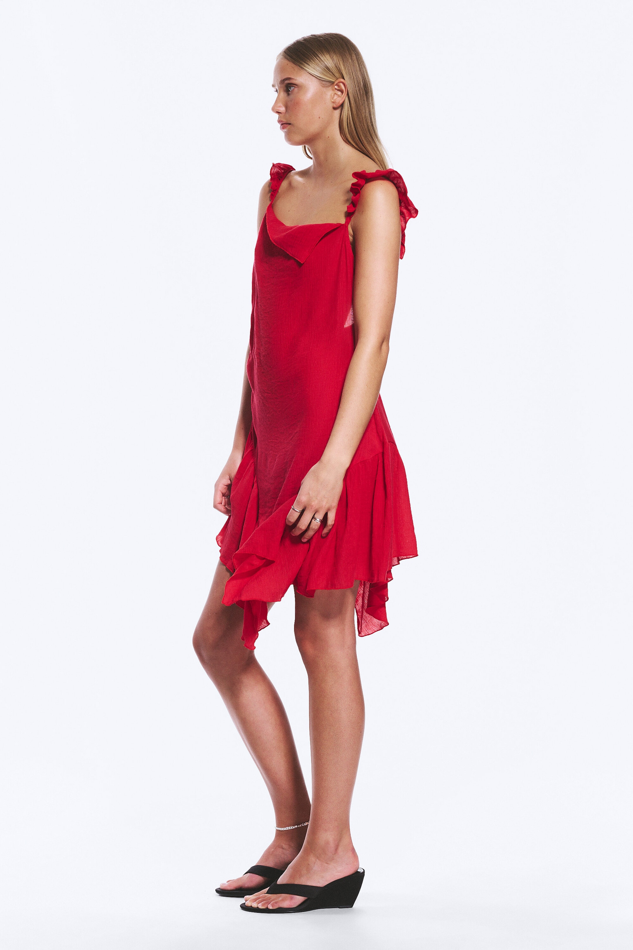 Bright Red - Sleeveless Square-Neck Mini Dress - 2