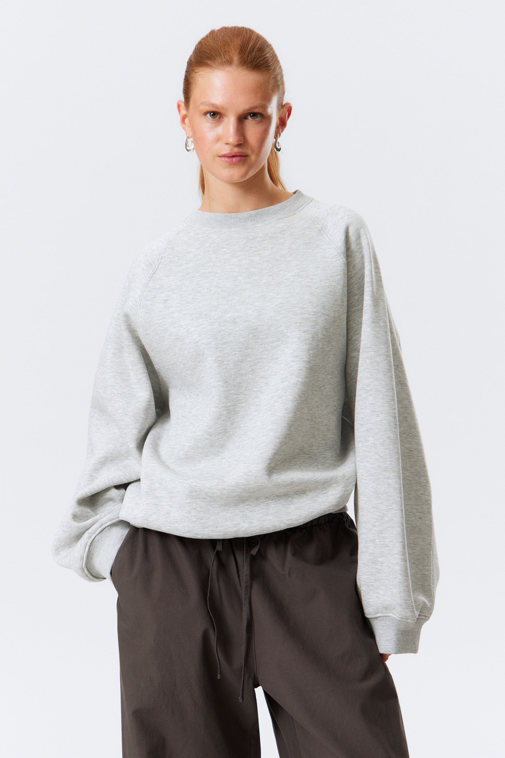 Maglia pesante dalla vestibilità loose - Grigio mélange/Verde petrolio