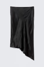 Black - Low Rise Satin Midi Skirt - 4