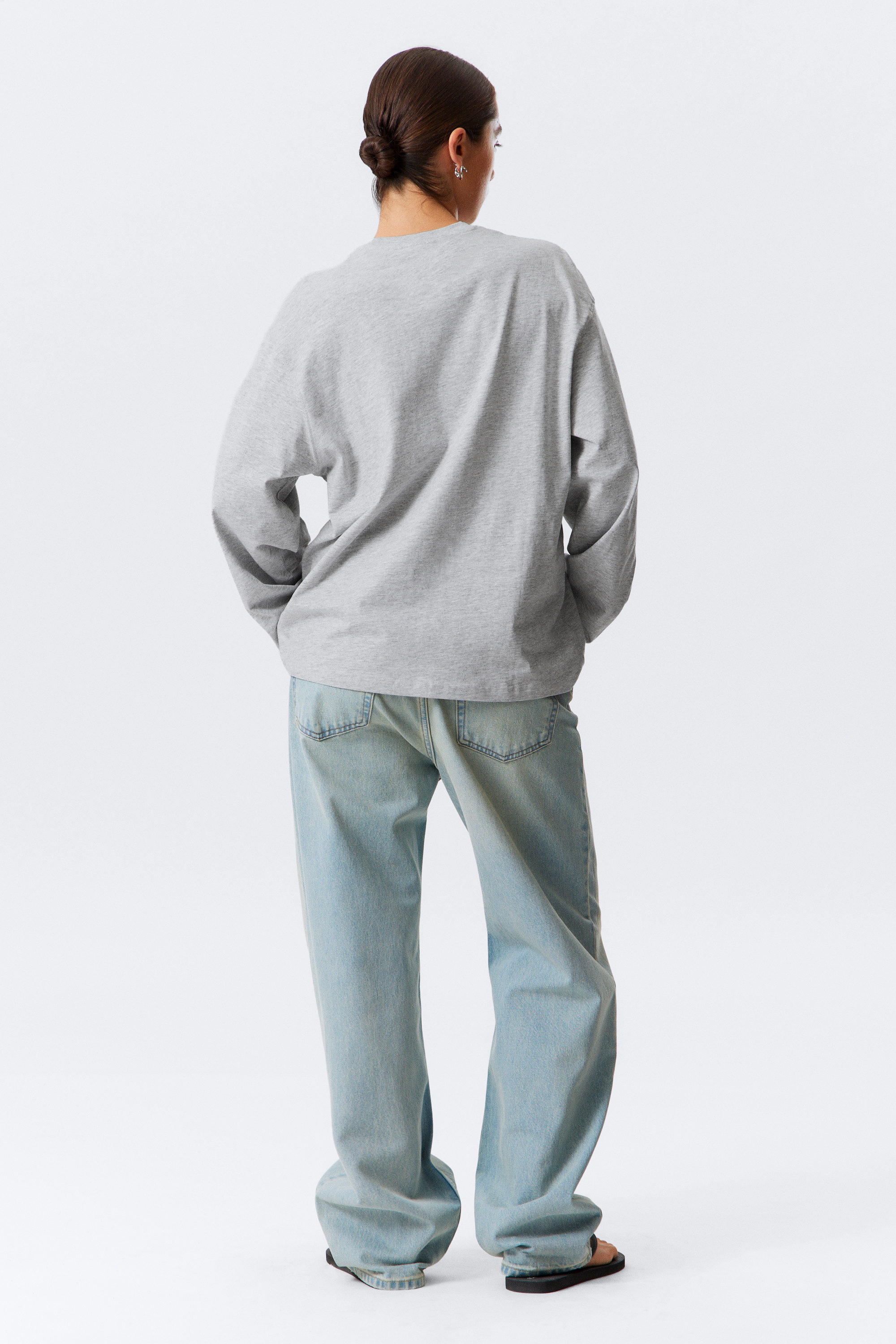 Grijs gemêleerd - Boxy katoenen T-shirt met lange mouwen - 3