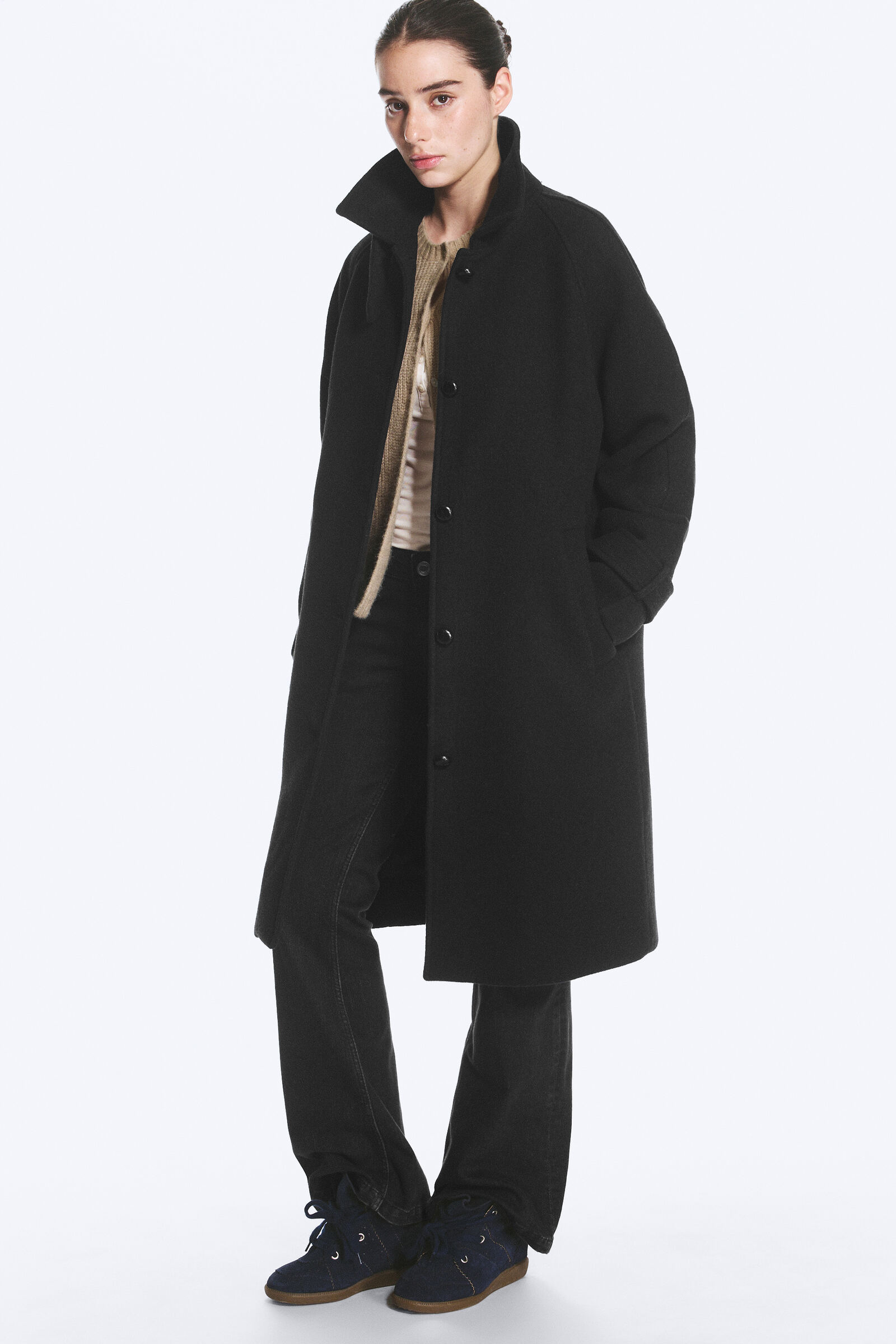 Funnel neck wool coat