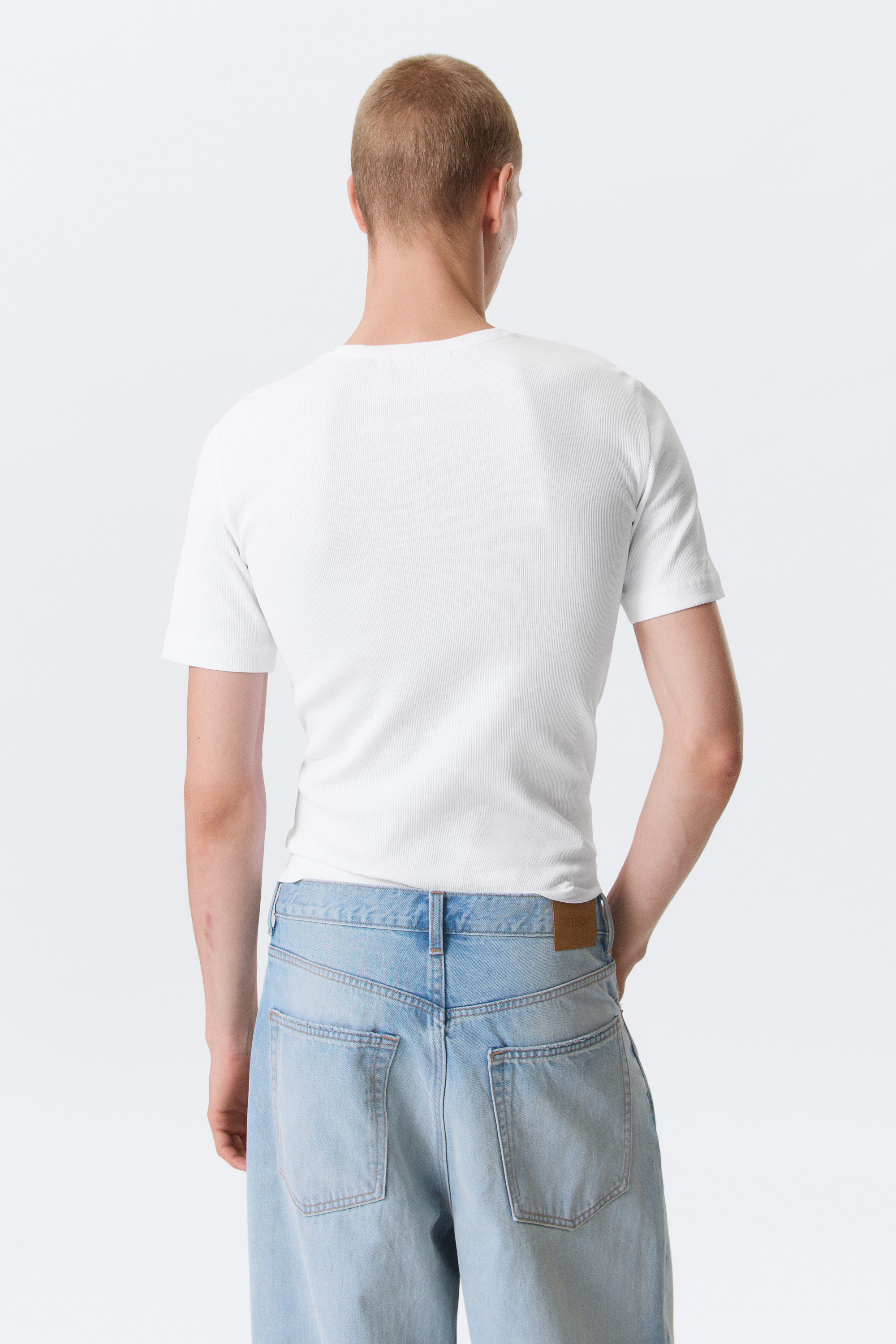 White - Classic Slim Ribbed Cotton T-shirt - 3