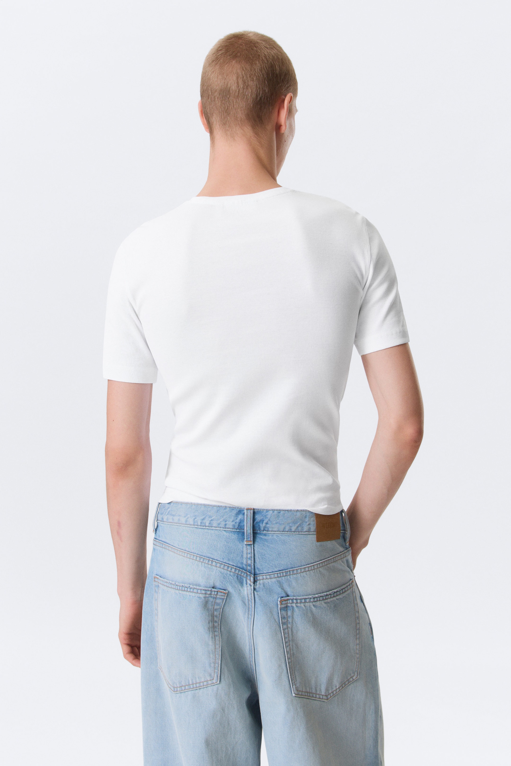 White - Classic Slim Ribbed Cotton T-shirt - 3