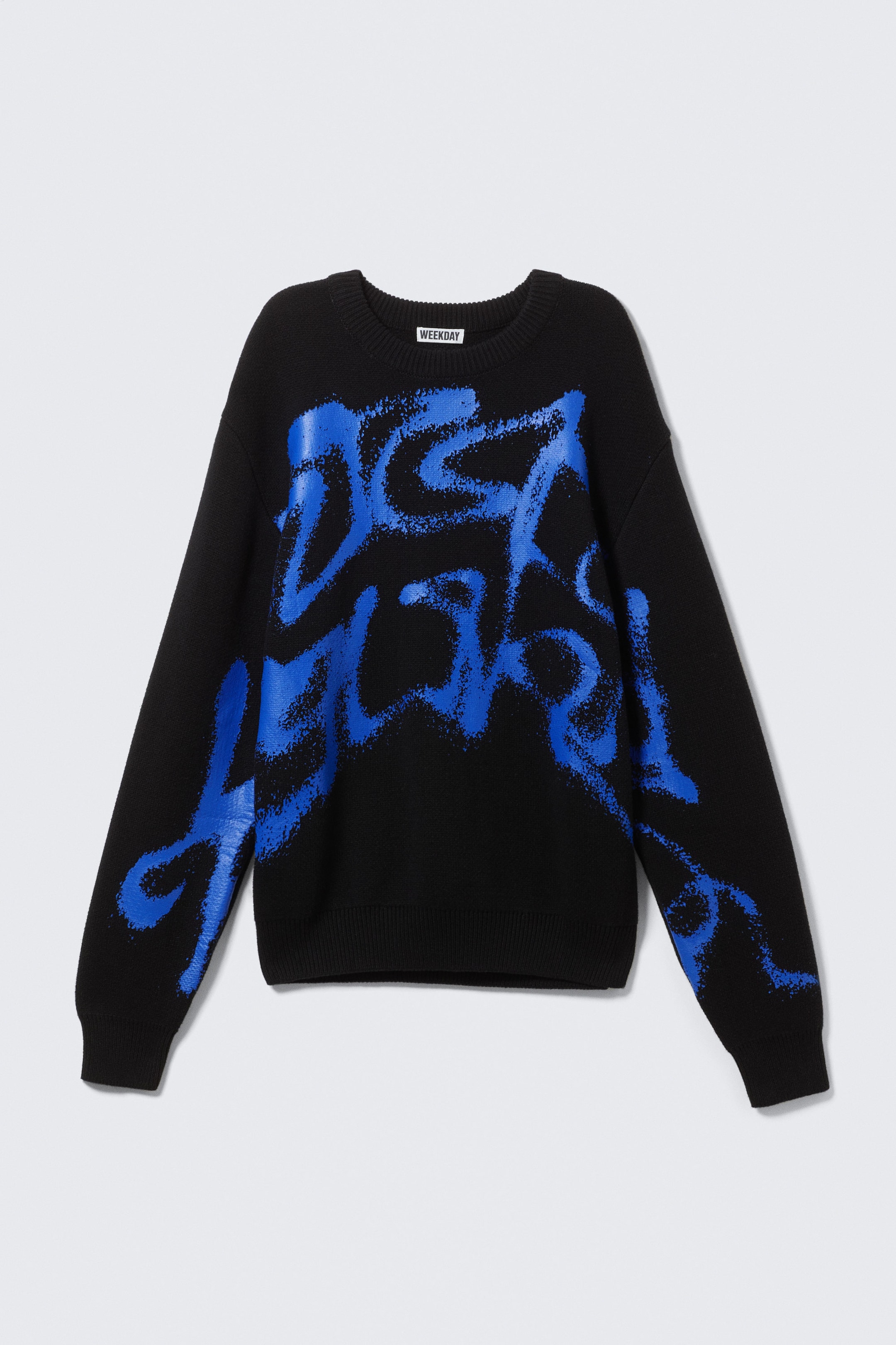 Black - Blue Spray Paint - Regular Jacquard Knitted Graphic Sweater - 4
