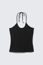 Schwarz - Schmal geschnittenes Neckholder-Top aus Baumwolle - 3
