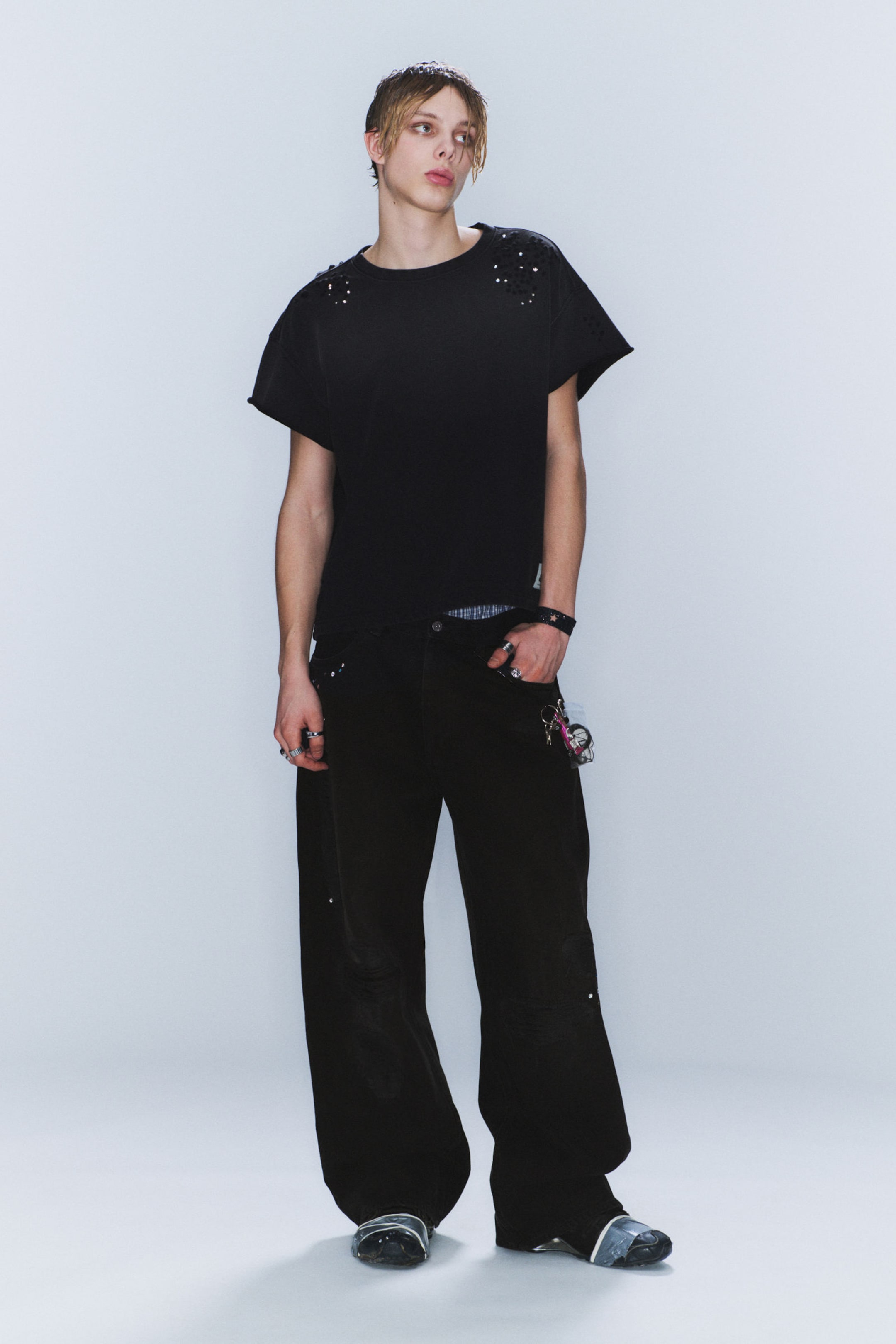 Vervaagd zwart - CM x LB Looser Black Crystallised Unisex Jeans - 1
