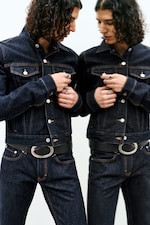 Blue Rinse - Dark Blue - Fitted Denim Trucker Jacket - 0